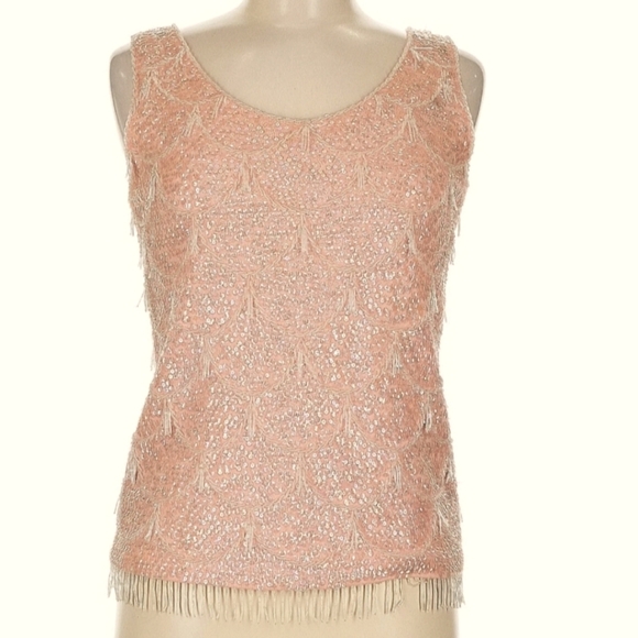 VINTAGE VOGUEMONT 1960s Pink Beaded Pure Wool Top Size 6 Made in Hong Kong - Picture 4 of 6